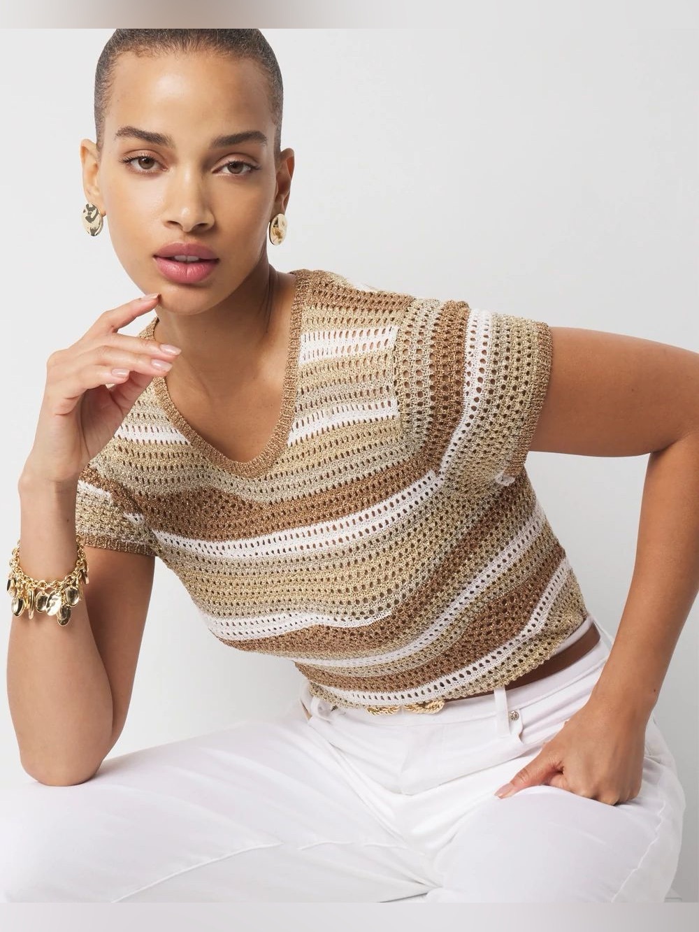 WHBM Metallic Stripe Sweater Tee